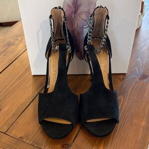 Jessica Simpson Black Suede Heels with Chain Detail